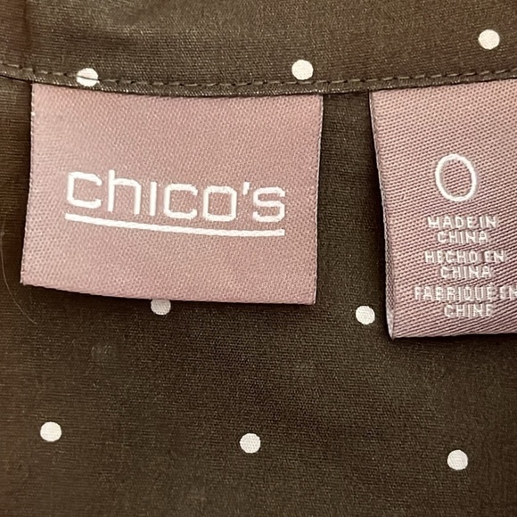 Chico’s Brown White Polka Dot Long Sleeve Button Up Chico’s Size 0 = US Size S - Picture 4 of 7